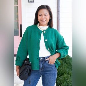 Green Knit Long Sleeve Button Down Women's Cardigan